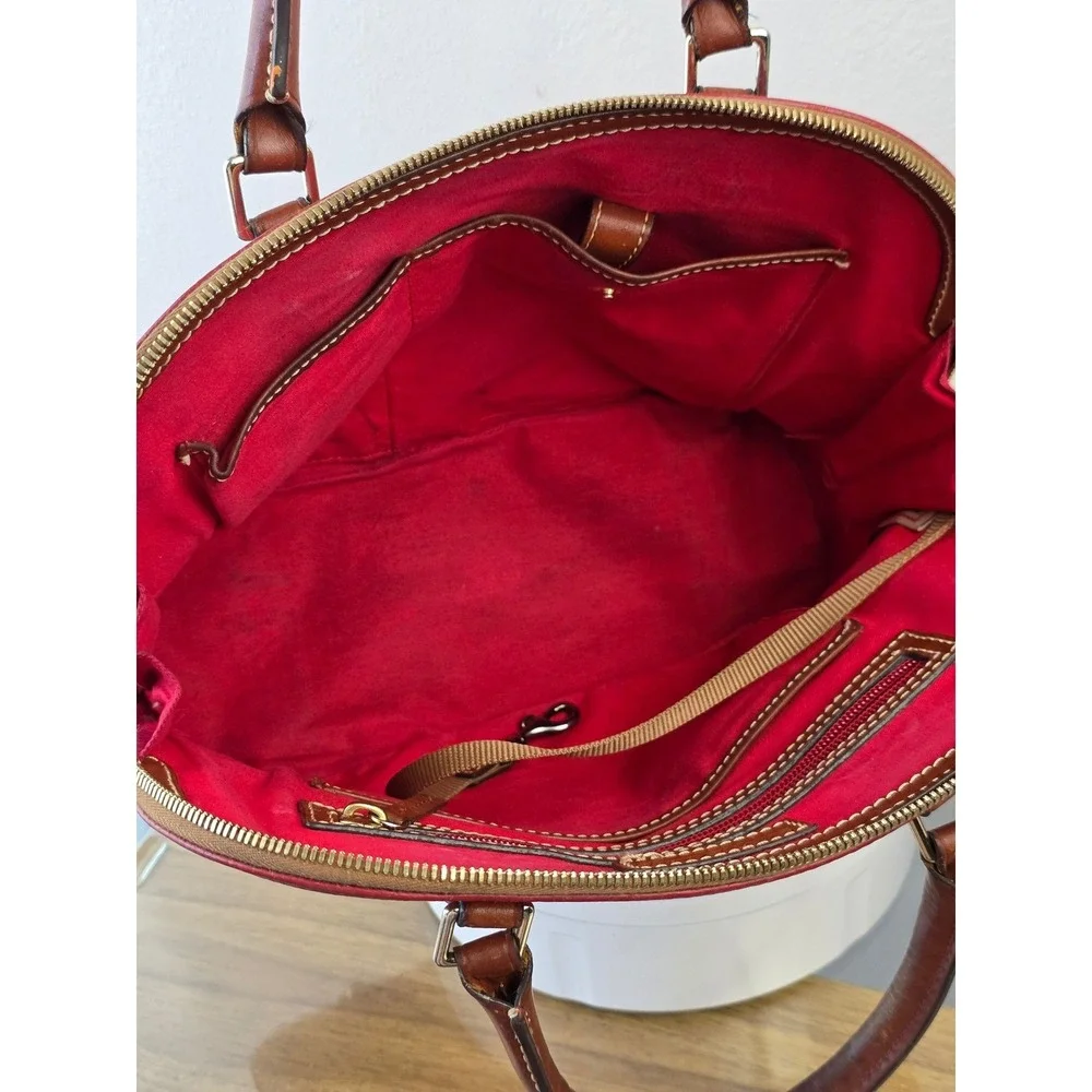 Dooney & Bourke Red Pebble Grain Leather Zip Zip Domed Satchel Crossbody Bag